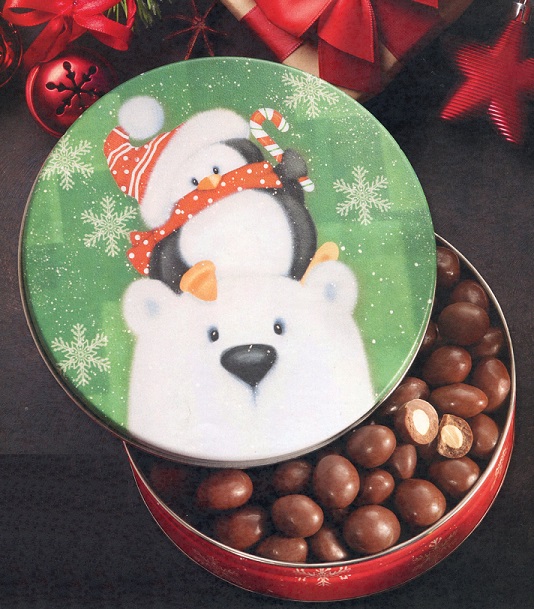 #21220 Polar Pals Tin with Chocolate Covered Almonds 