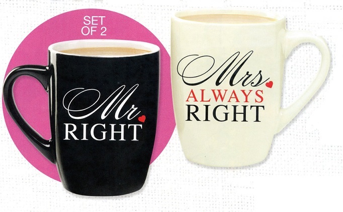 #2465 Mr. Right & Mrs. Always Right Ceramic Mugs Set of 2