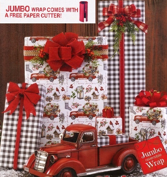 #2516 Farmhouse Christmas Reversible Jumbo Roll W/FREE Paper Cutter