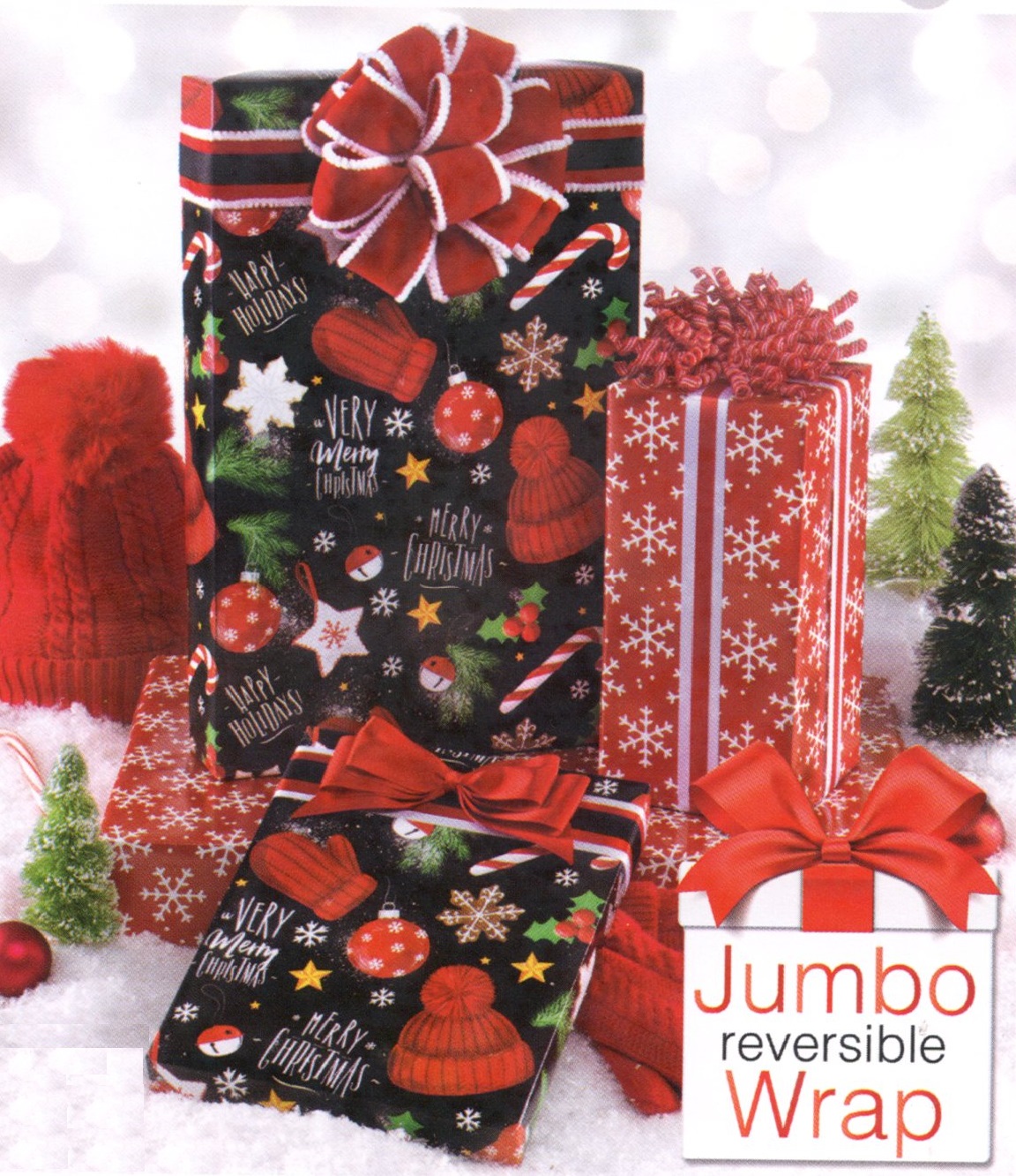 #2608 Bells & Baubles Reversible Gift Wrap Jumbo Roll 