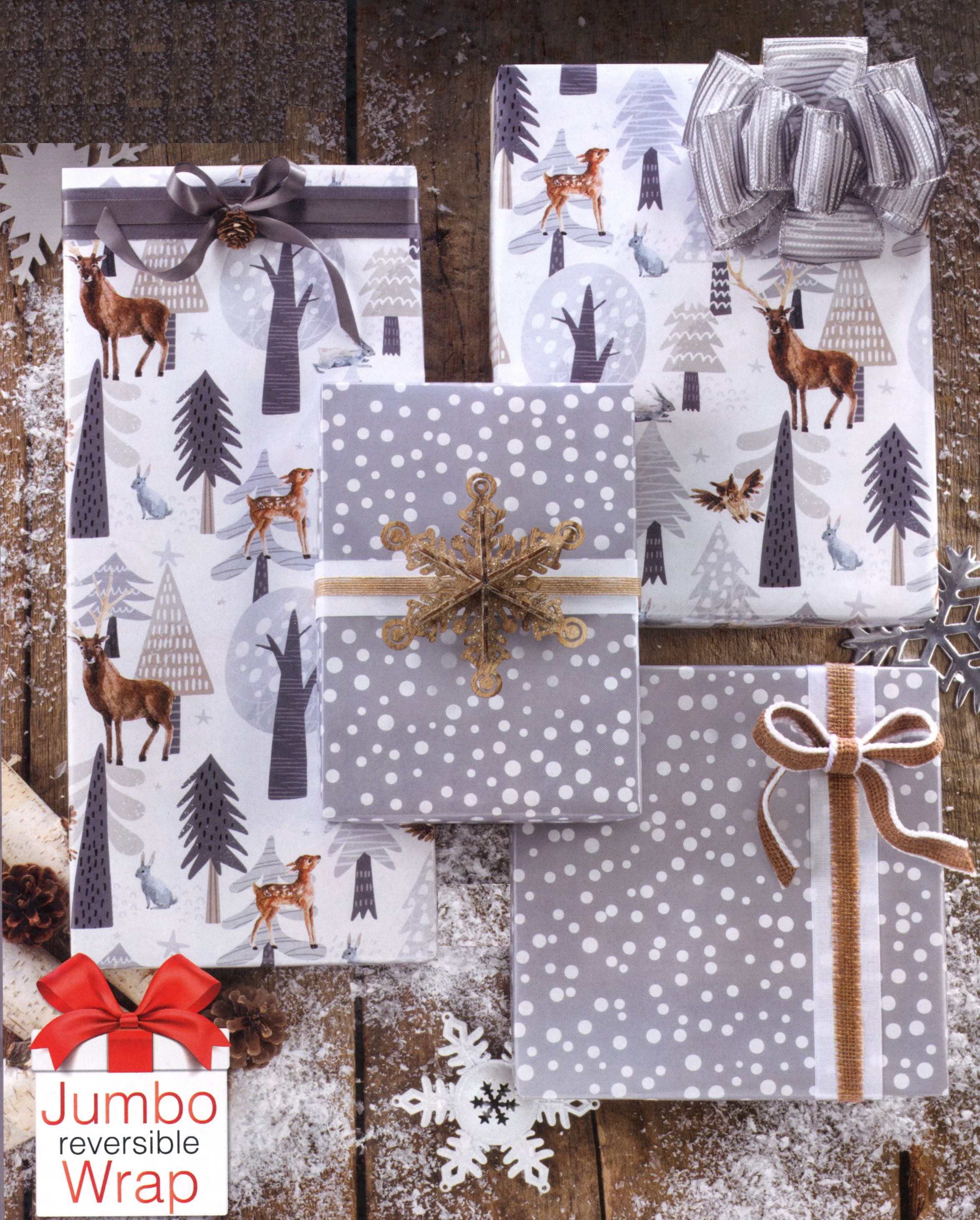 #2614 Snowy Country Forrest Reversible Gift Wrap Jumbo Roll 