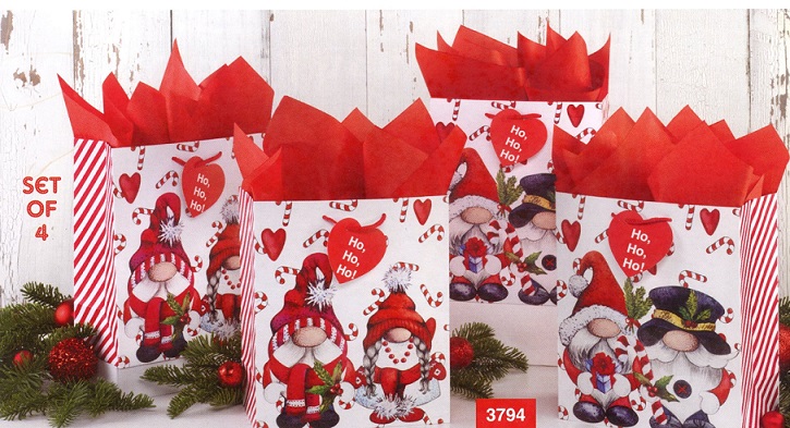 #3794 Gnome Gift Bags with Heart Tags set of 4