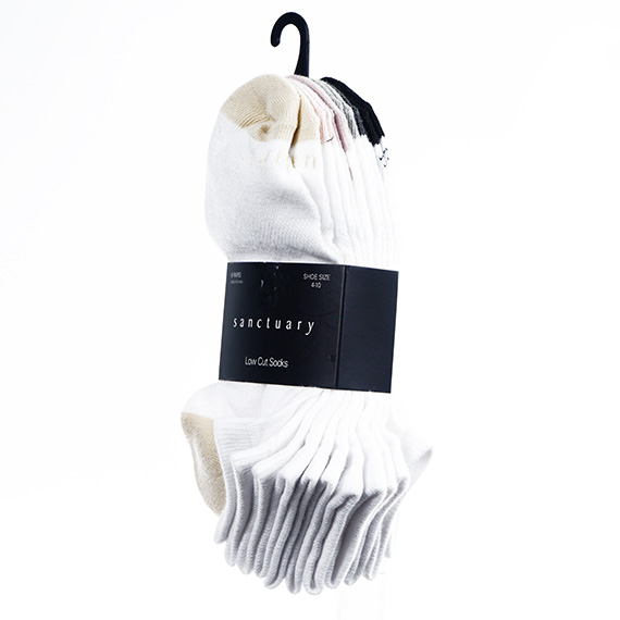 #2030 Ladies 6Pack 4-10 low Cut Socks Color Heel/Toe White 