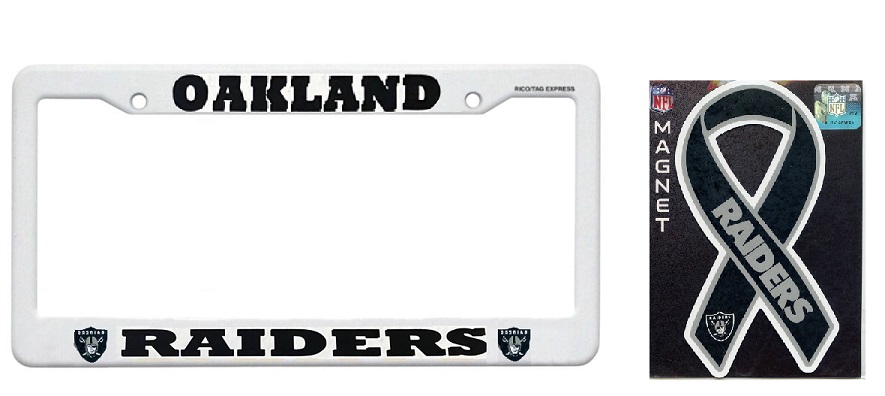 0995 Oakland Raiders License Plate & Raiders Magnet Ribbon